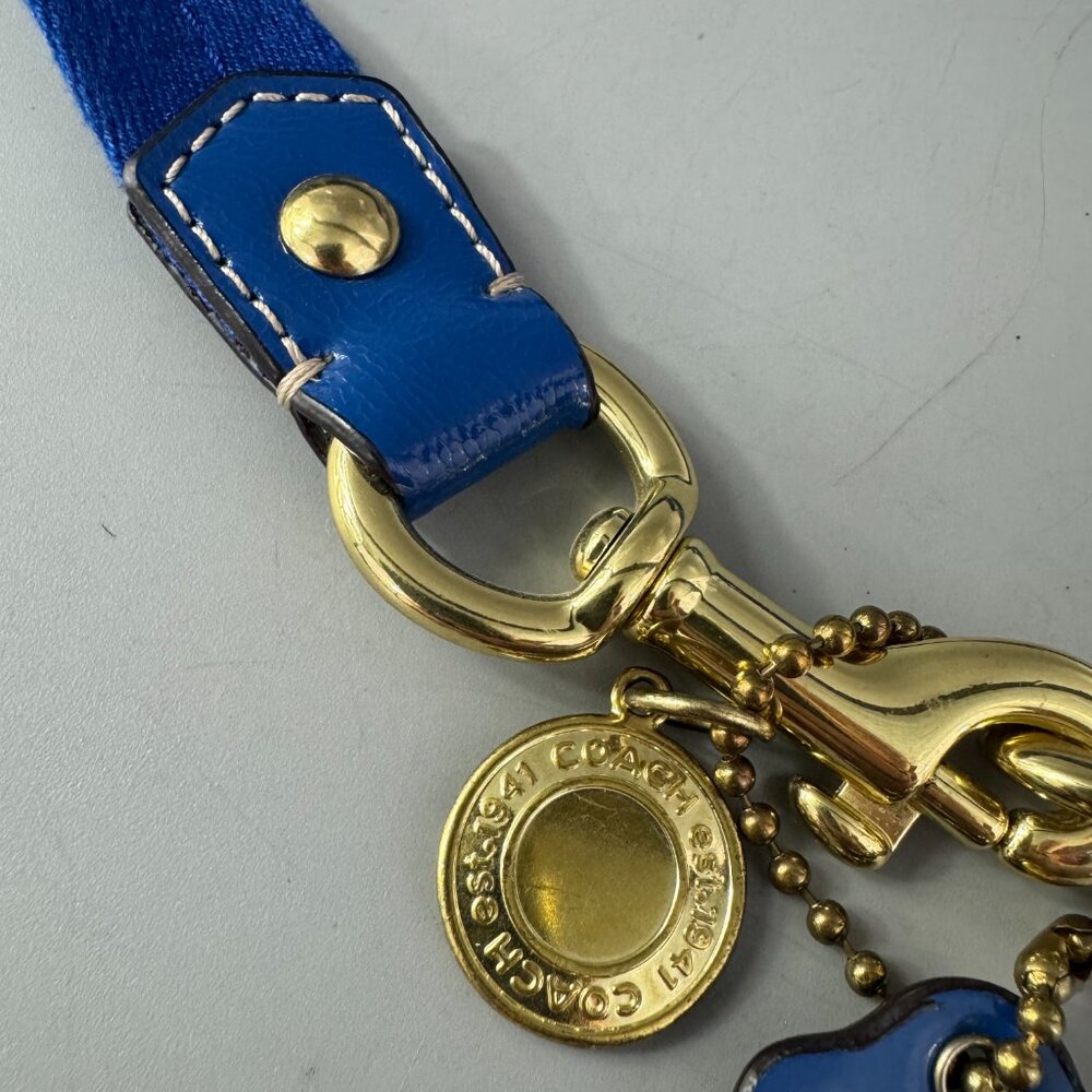 Coach Blue Cotton with Blue Patent Leather Accents Adjustable Strap w/ Fob - Picture 9 of 12